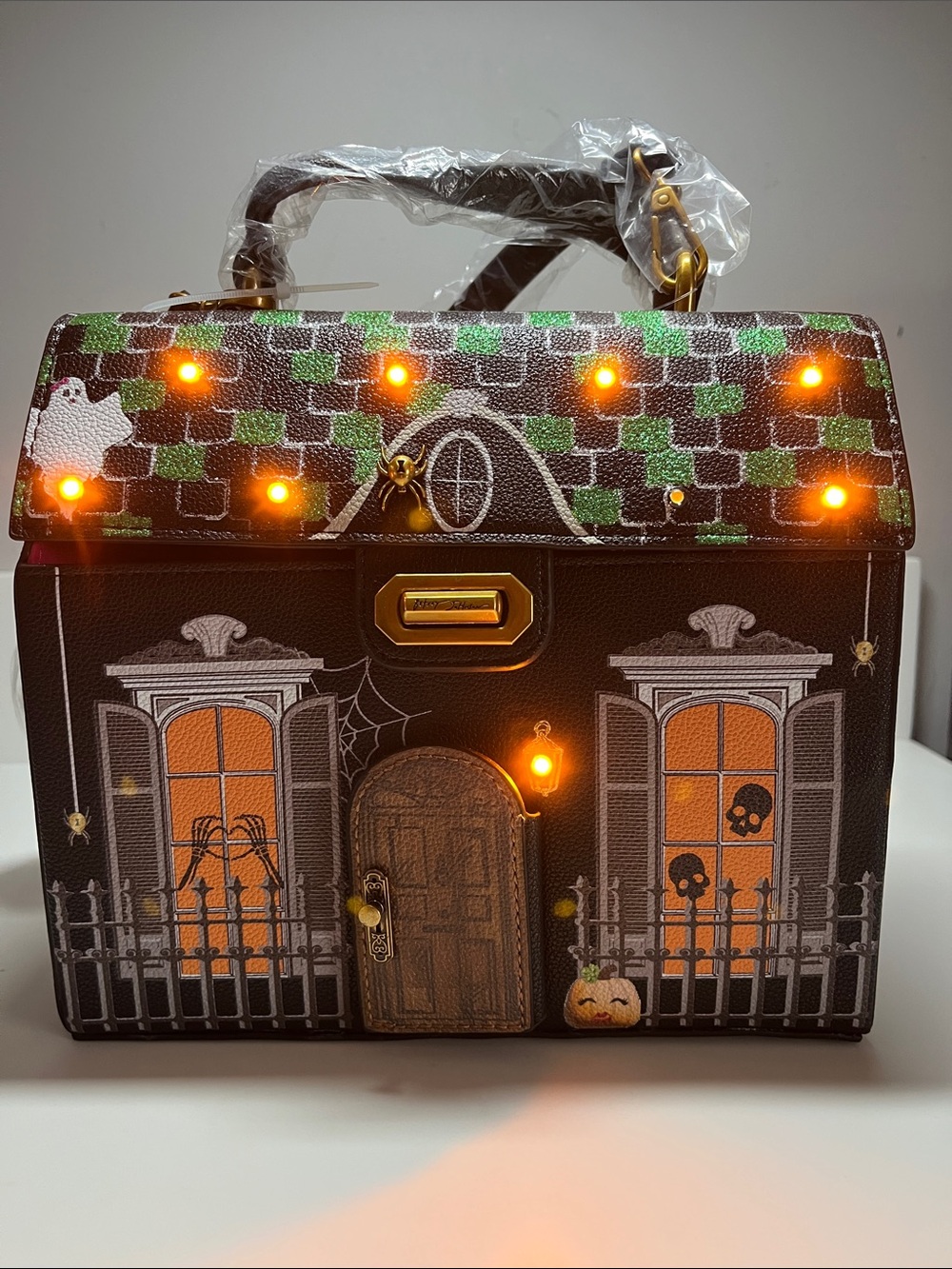 Betsey Johnson Black Orange Green Haunted House Crossbody Bag
